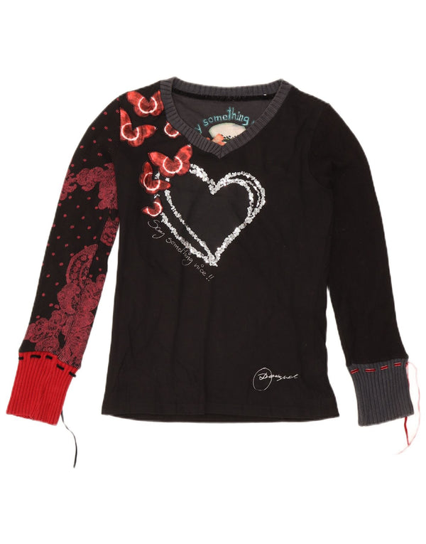 Desigual Dame Grafisk Top Langærmet UK 12 Medium Sort Paisley Bomuld