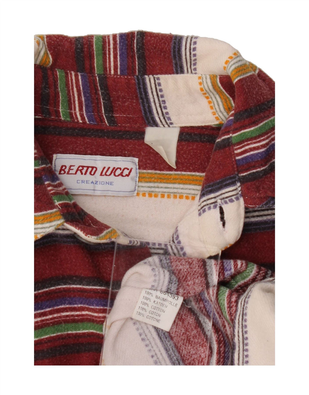 BERTO LUCCI Mens Flannel Shirt Medium Red Striped Cotton Vintage Berto Lucci and Second-Hand Berto Lucci from Messina Hembry 
