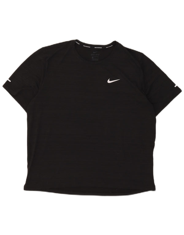 Nike Dri Fit T-shirt top til mænd, stor sort nålestribet polyester