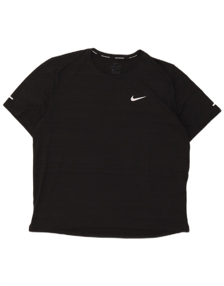 Nike Dri Fit T-shirt top til mænd, stor sort nålestribet polyester
