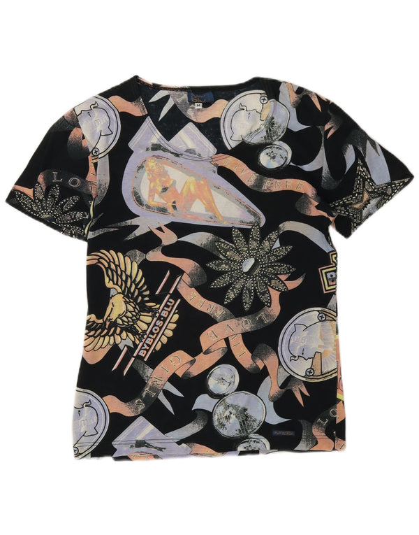 Byblos Dame Grafisk T-Shirt Top UK 12 Medium Flerfarvet Bomuld