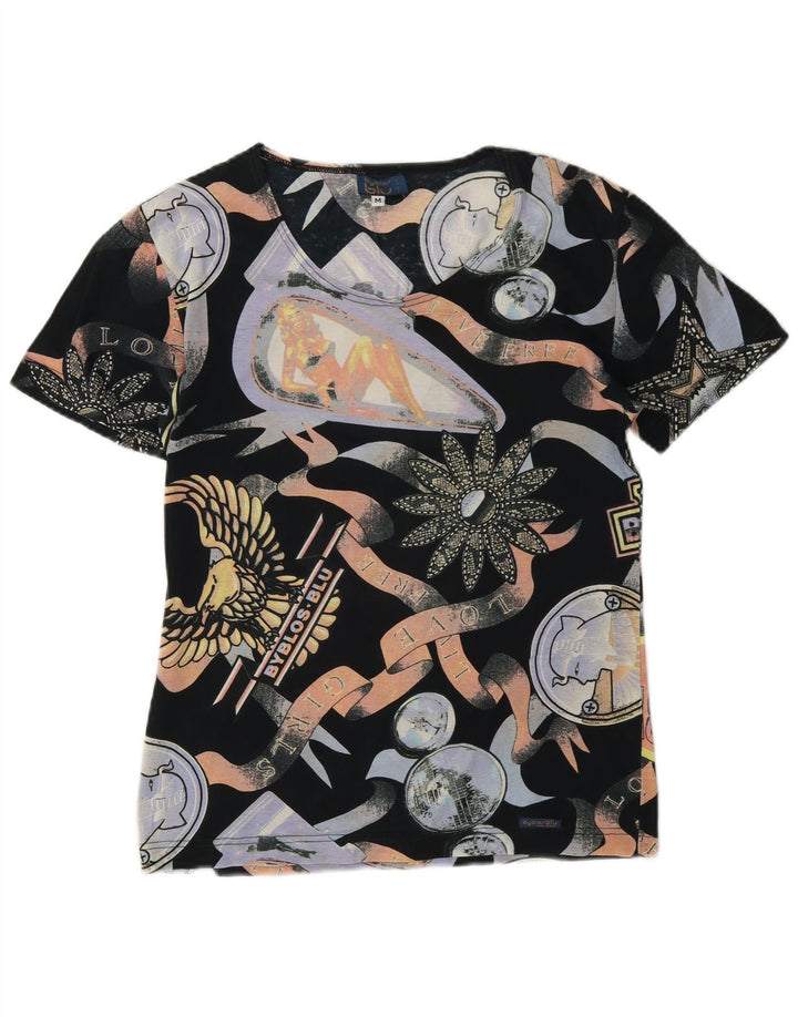 Byblos Dame Grafisk T-Shirt Top UK 12 Medium Flerfarvet Bomuld