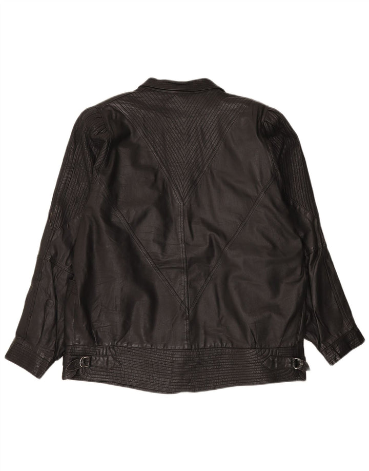VINTAGE Dame Oversized Læderjakke UK 20 2XL Sort