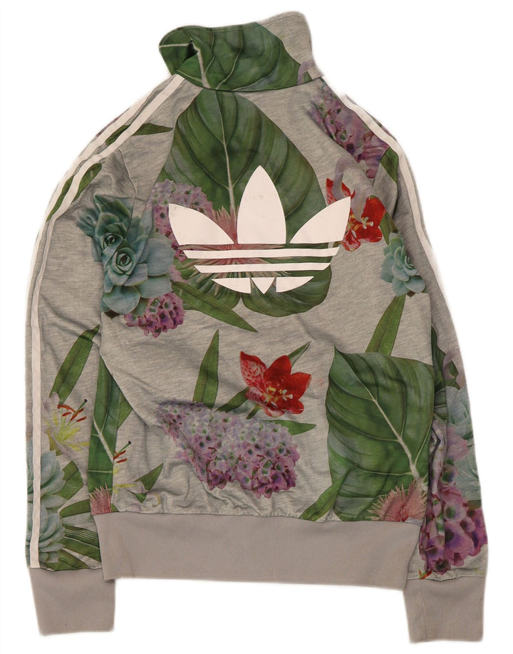 Adidas Dame Grafisk Træningsdragt Topjakke UK 14 Medium Grey Floral