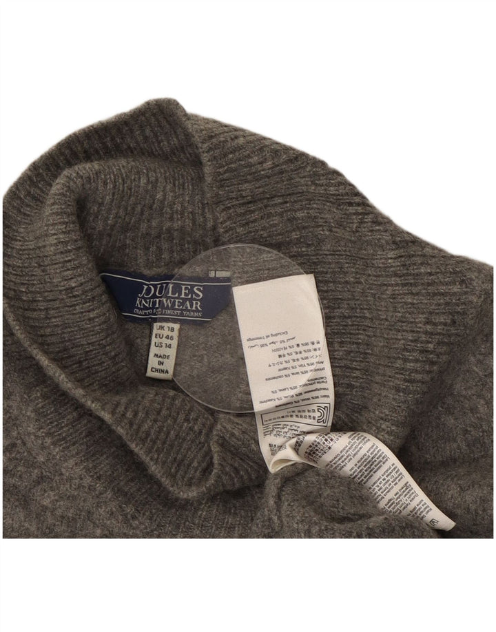 JOULES Dame Oversized Turtle Neck Jumper Sweater UK 18 XL Grå Uld