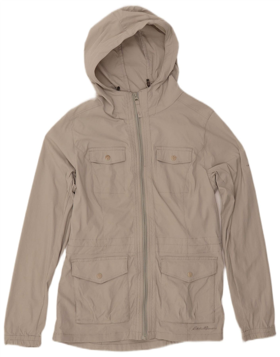 EDDIE BAUER Utility-jakke med hætte til kvinder UK 10 Small Beige Nylon