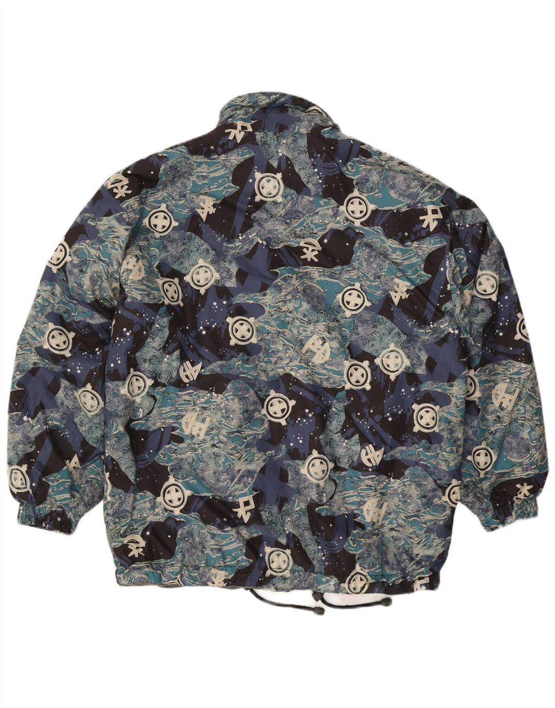 Vintage Herre abstrakt mønster Loose Fit Windbreaker Jacket UK 36 Small Blue