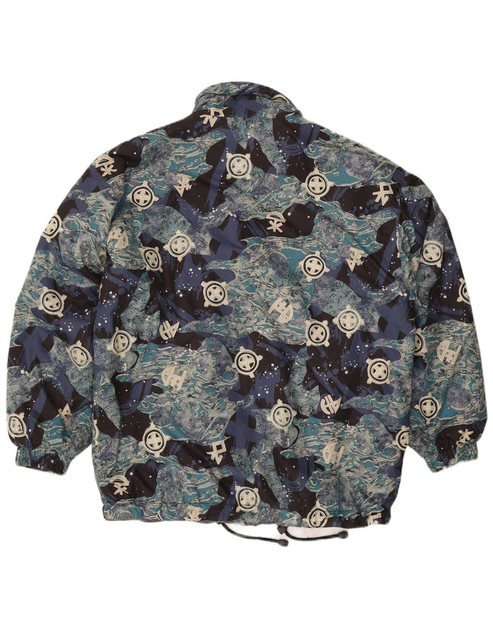 Vintage Herre abstrakt mønster Loose Fit Windbreaker Jacket UK 36 Small Blue