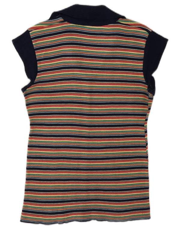Vintage dame strik bluse Top UK 12 Medium Flerfarvet Stribet