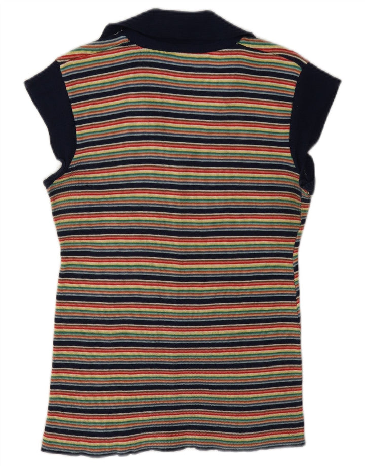 Vintage dame strik bluse Top UK 12 Medium Flerfarvet Stribet