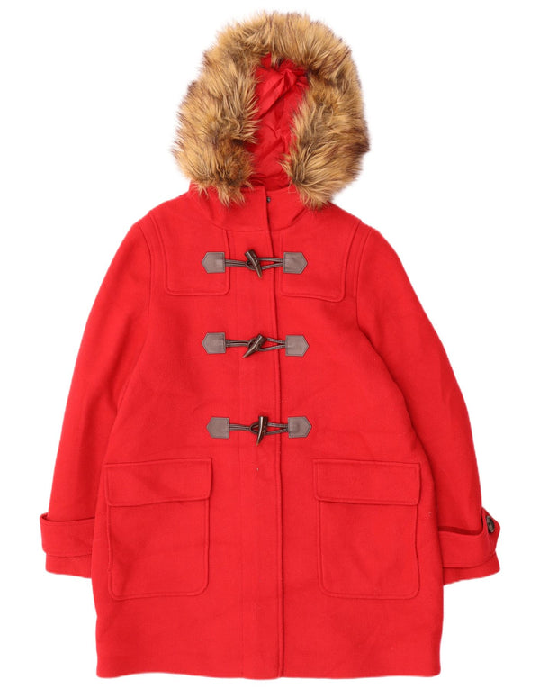 Marks & Spencer Dame Hooded Duffel Coat UK 14 Medium Rød Polyester