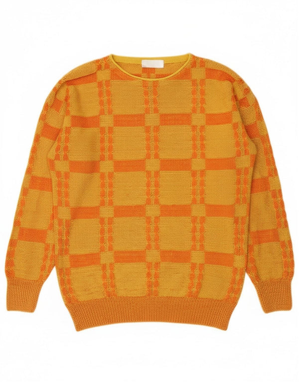 HEAVEN Womens Boat Neck Jumper Sweater UK 16 Large Yellow Plaid Acryl