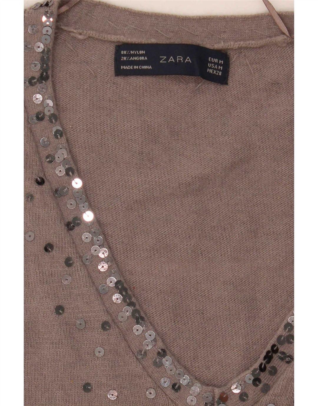 Zara Dame V-hals sweater UK 14 Medium Brun