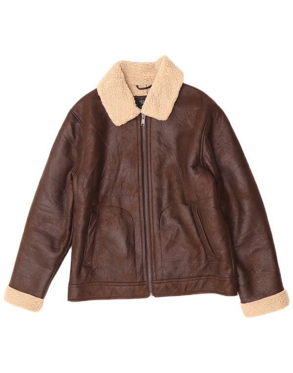 Jean Pascale Herre Sherpa-jakke i imiteret læder UK 42 XL Brun Colourblock