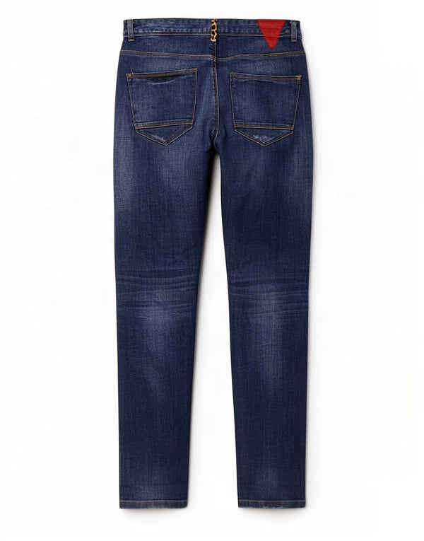 Zara Mens Distressed Slim Jeans EU 42 Large W32 L34 Blue Animal Print