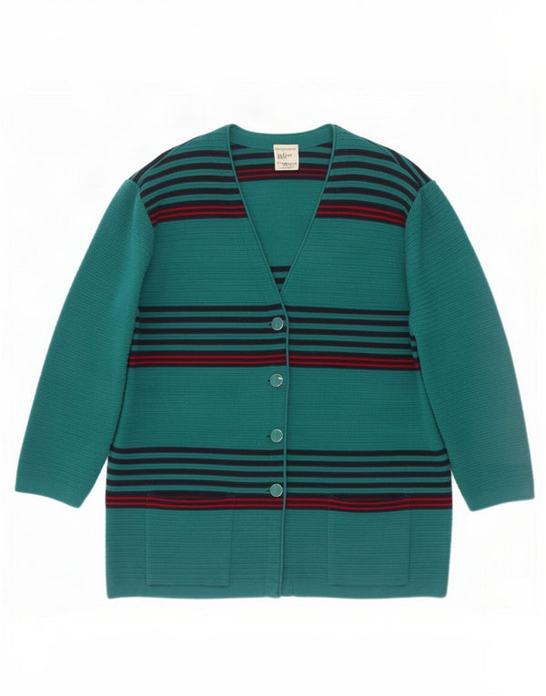 Vintage dame cardigan sweater UK 22 3XL blå stribet