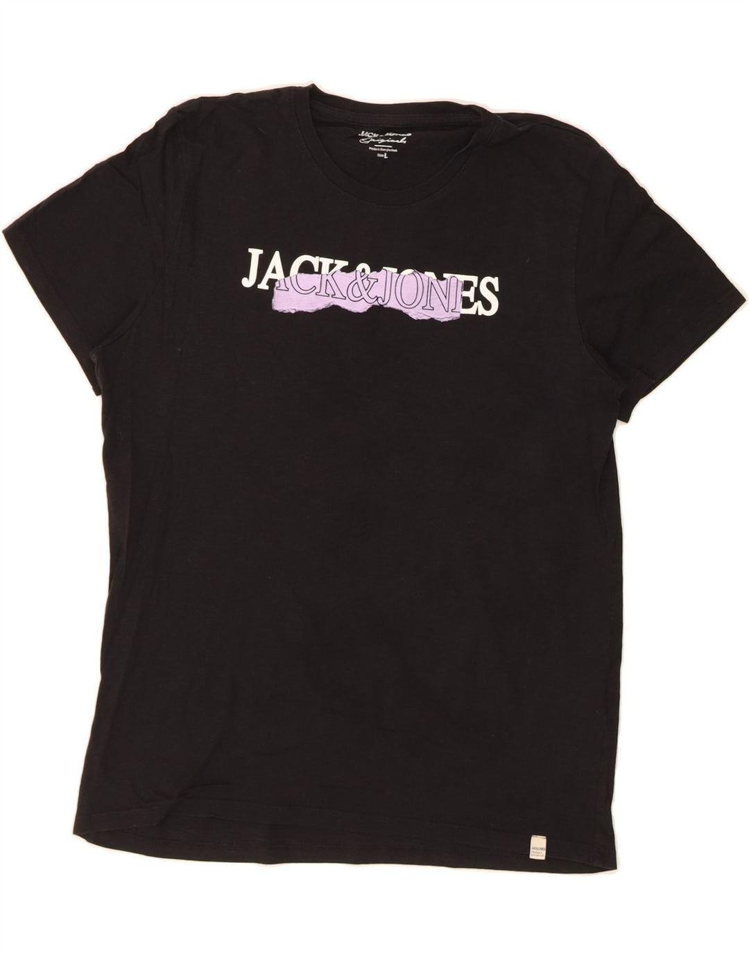 JACK & JONES Mens Graphic T-Shirt Top Large Black Cotton Vintage Jack & Jones and Second-Hand Jack & Jones from Messina Hembry 