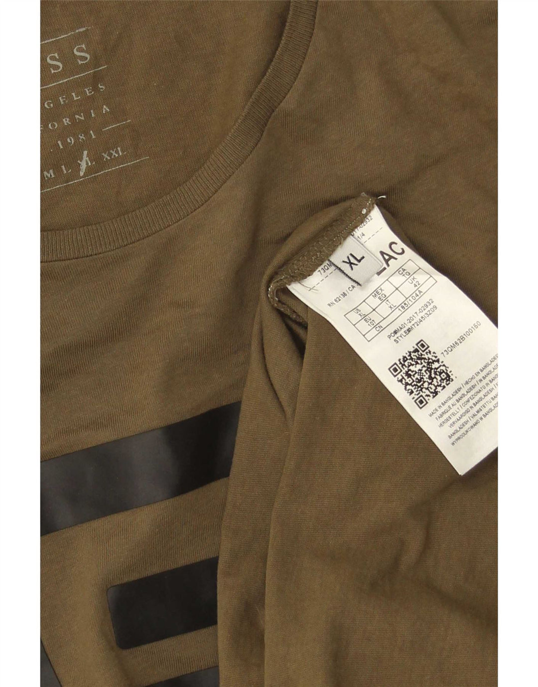Guess Herre Grafisk T-Shirt Top XL Khaki Bomuld