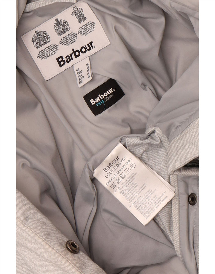 Barbour Dame Hætte Polstret Frakke UK 16 Large Grå Polyester