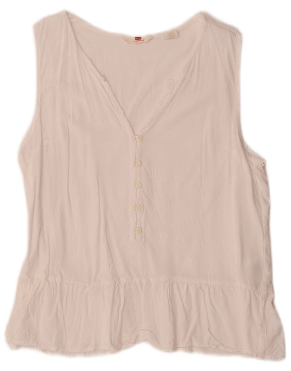 Levi's Dame ærmeløs bluse Top UK 10 Small White Rayon