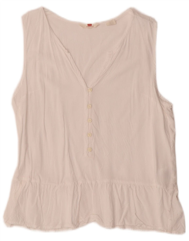 Levi's Dame ærmeløs bluse Top UK 10 Small White Rayon
