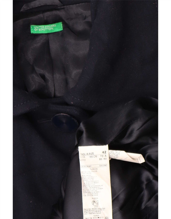 Benetton Dame Overfrakke IT 42 Medium Navy Blue Uld