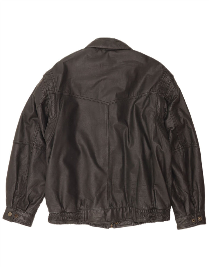 Vintage Herre Bomber Læderjakke EU 50 Large Black Læder