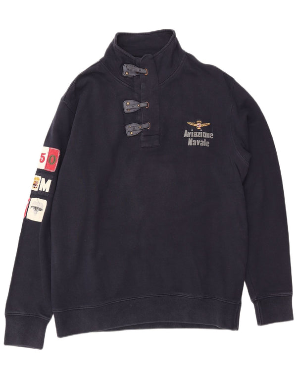 Aviazione Navale Herre Grafisk Button Neck Sweatshirt Jumper 3XL Navy Blue