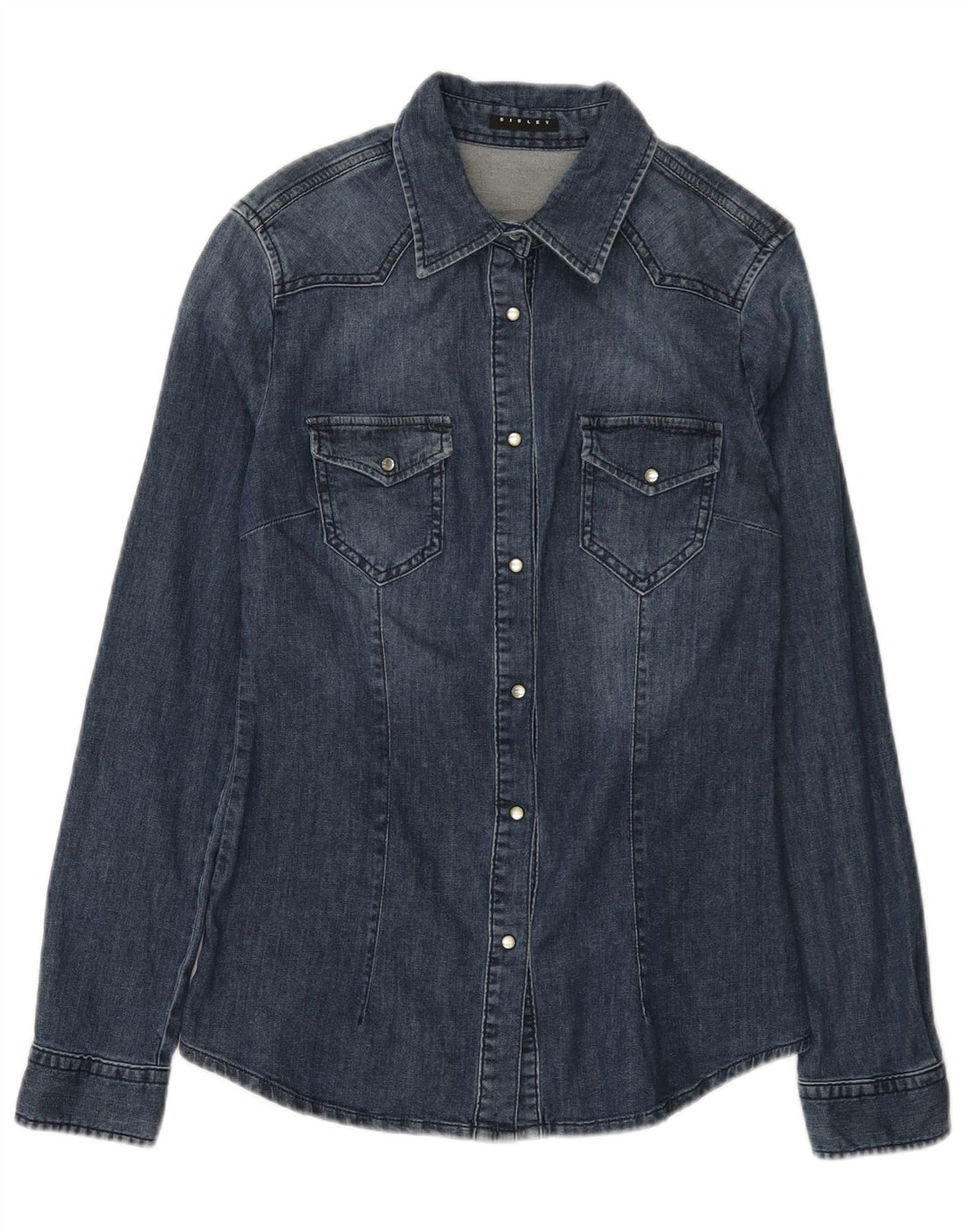 Sisley Dame Denim Shirt UK 10 Small Navy Blue
