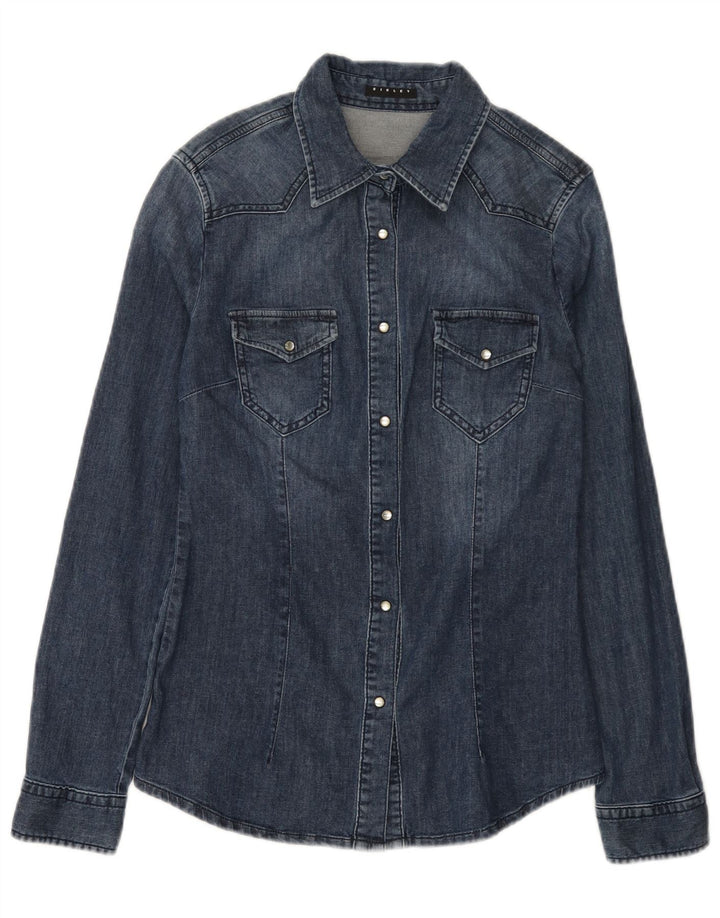 Sisley Dame Denim Shirt UK 10 Small Navy Blue