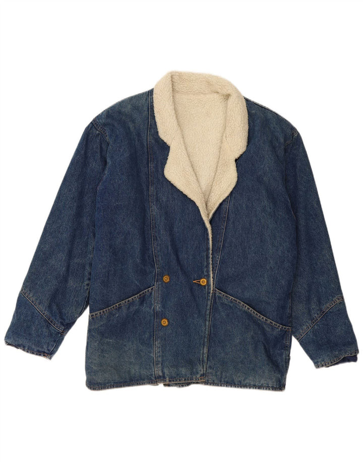 Vintage Dame Oversized Sherpa Denim Jacket UK 10 Small Blue