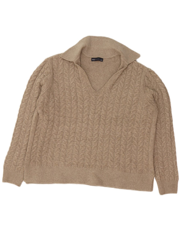 Marks & Spencer Dame Polo Neck Jumper Sweater UK 14 Large Brown Flecked
