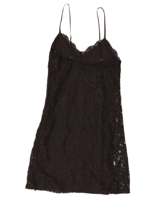 Zara Dame Lace Slip Dress UK 8 Small Black Paisley Polyester