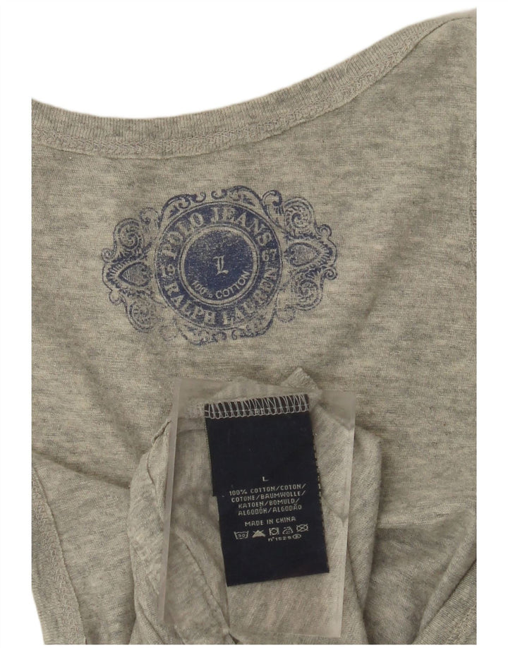 POLO RALPH LAUREN Dame Grafisk Vest Top UK 14 Stor Grå Bomuld