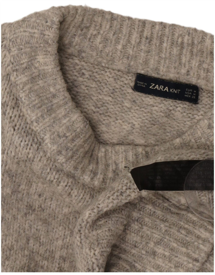 Zara Dame Oversized Crew Neck Jumper Sweater UK 14 Medium Grey Flecked