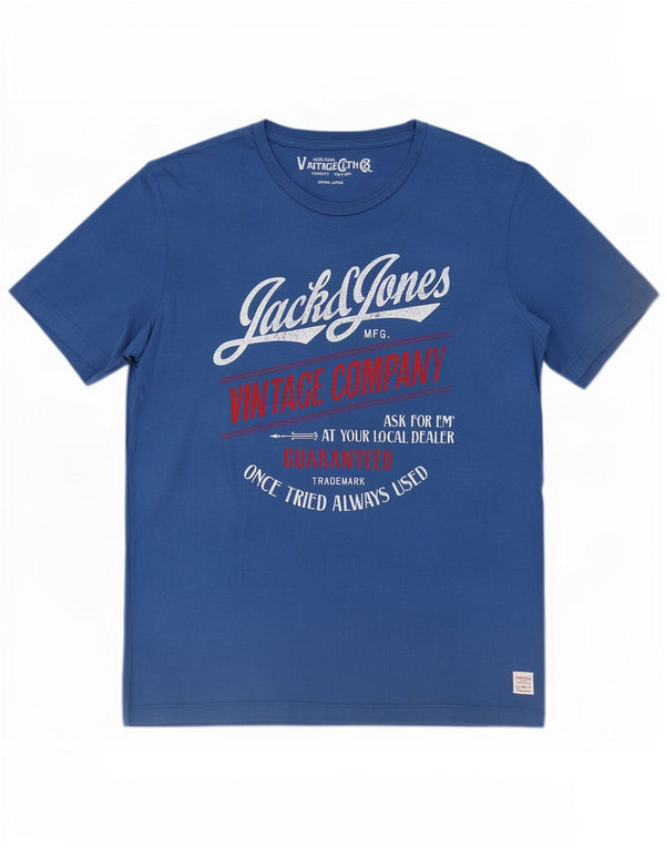 Jack & Jones Herre grafisk T-shirt Top XL Blå Bomuld