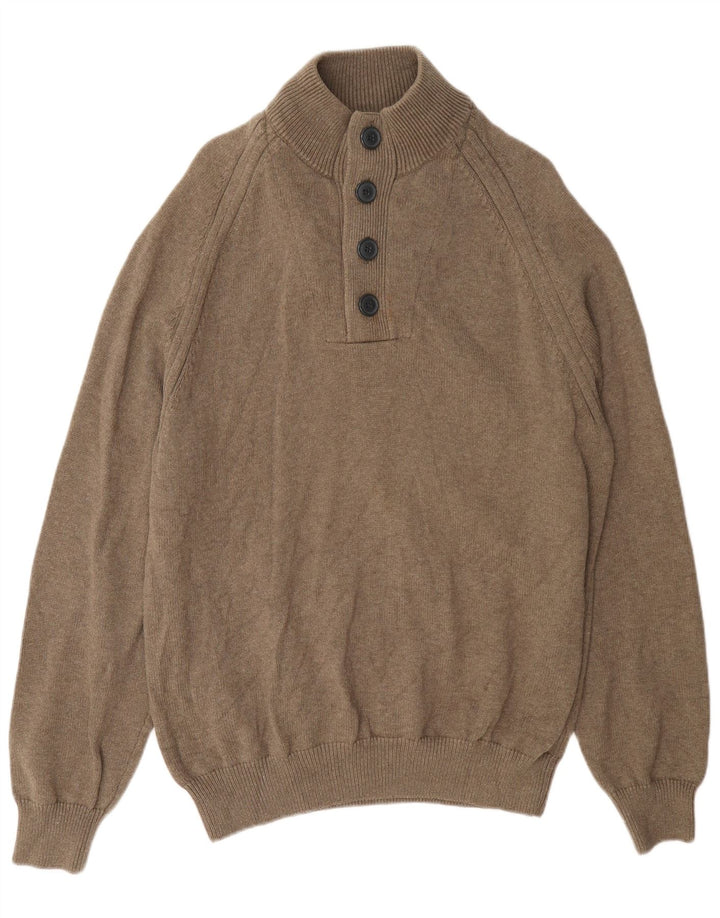 Marks & Spencer Herre Button Neck Jumper Sweater XL Brun Bomuld