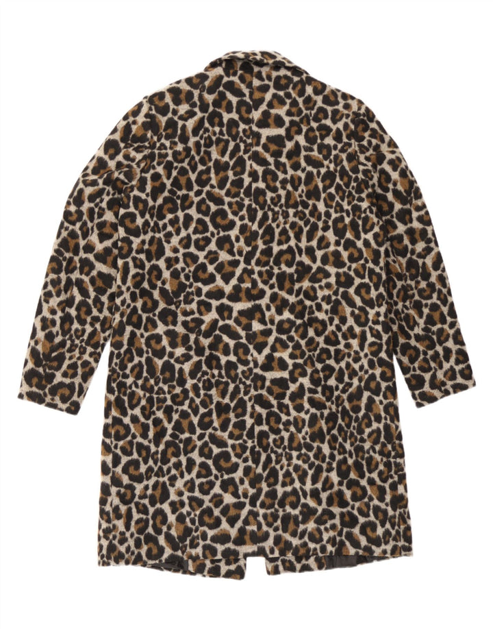 Topshop Dame Oversized Overfrakke UK 10 Small Brown Animal Print Polyester