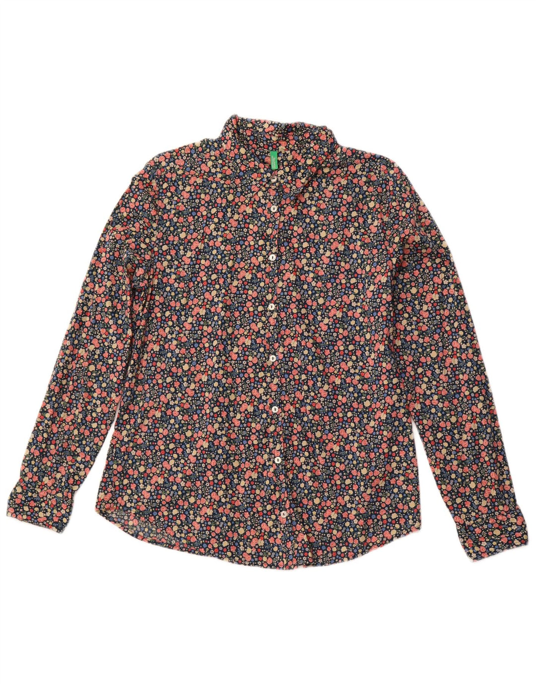 BENETTON Dameskjorte UK 14 Medium Flerfarvet Blomsterbomuld