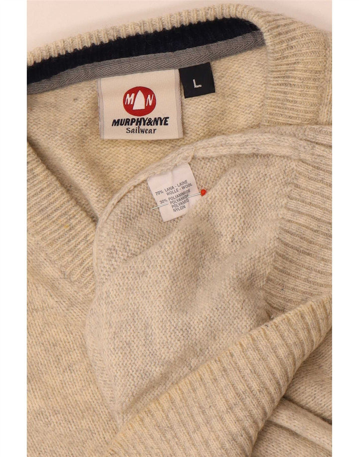 Murphy & Nye Herre V-hals sweater Stor Beige Flecked Wool