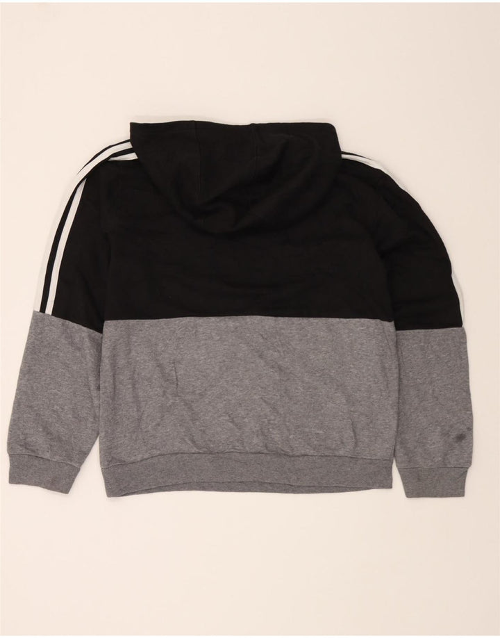 ADIDAS Womens Hoodie Jumper UK 14 Medium Black Colourblock Vintage Adidas and Second-Hand Adidas from Messina Hembry 