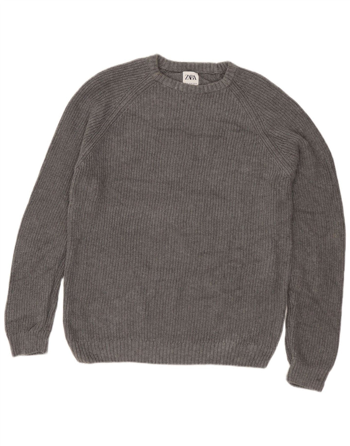 Zara Herre Boat Neck Jumper Sweater Medium Grey Bomuld