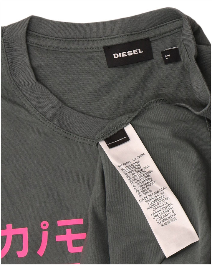 Diesel Dame Grafisk T-Shirt Top Stor Grøn Bomuld