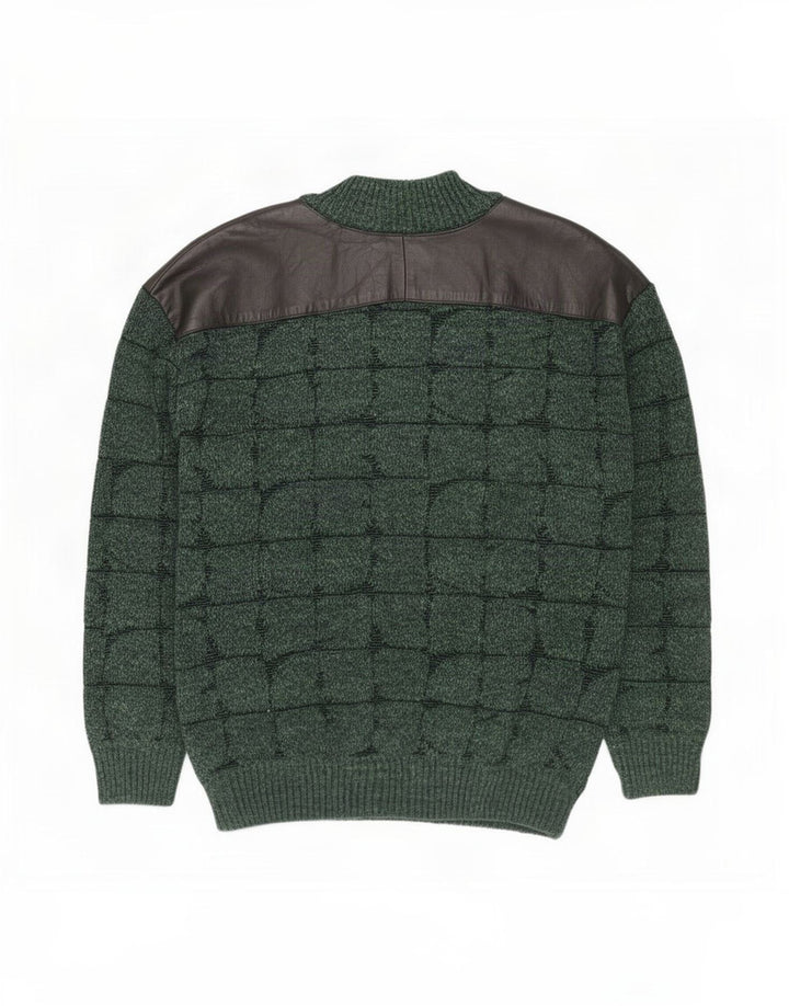 Sergio Barbieri Herre Zip Neck Jumper Sweater IT 52 Stor grøn ternet uld
