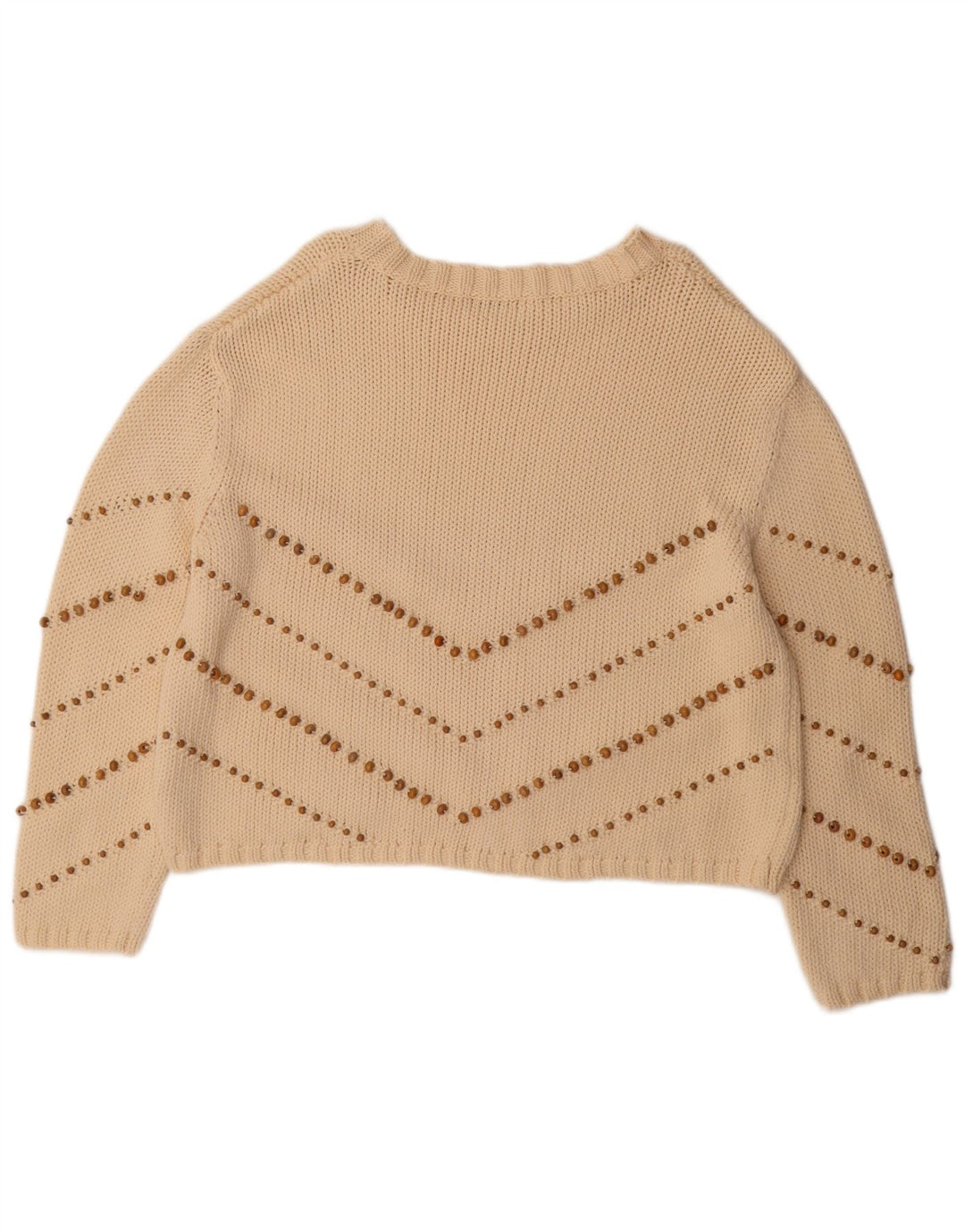 Zara Dame Oversized Boat Neck Jumper Sweater UK 14 Medium Beige Stribet