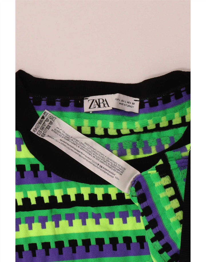 Zara Dame Boat Neck Jumper Sweater UK 14 Stor Flerfarvet Geometrisk