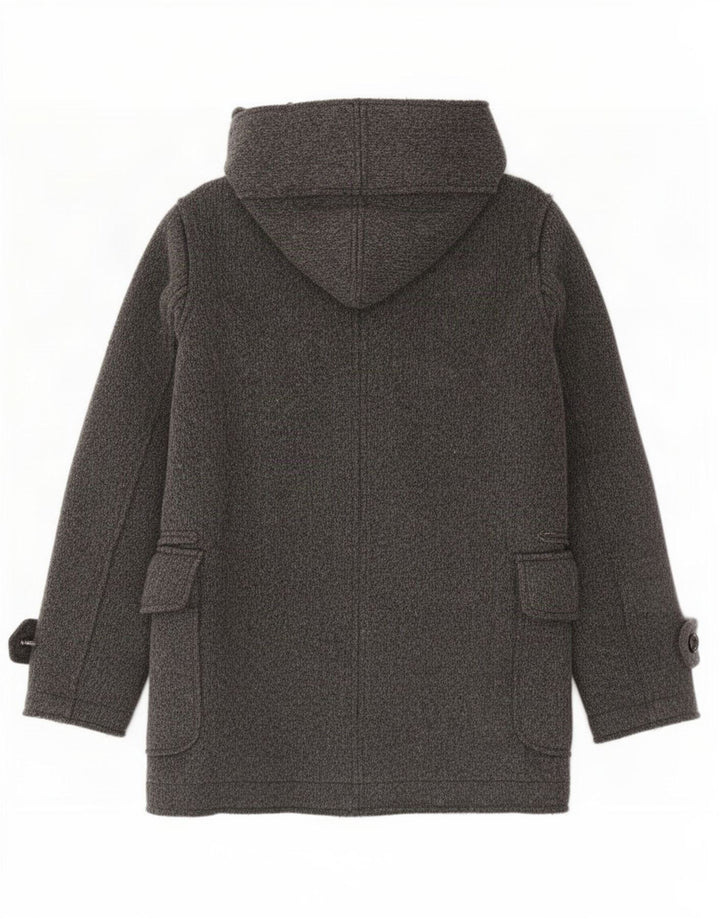 Zara Herre Hooded Double Breasted Windbreaker Coat UK 38 Medium Grey Wool