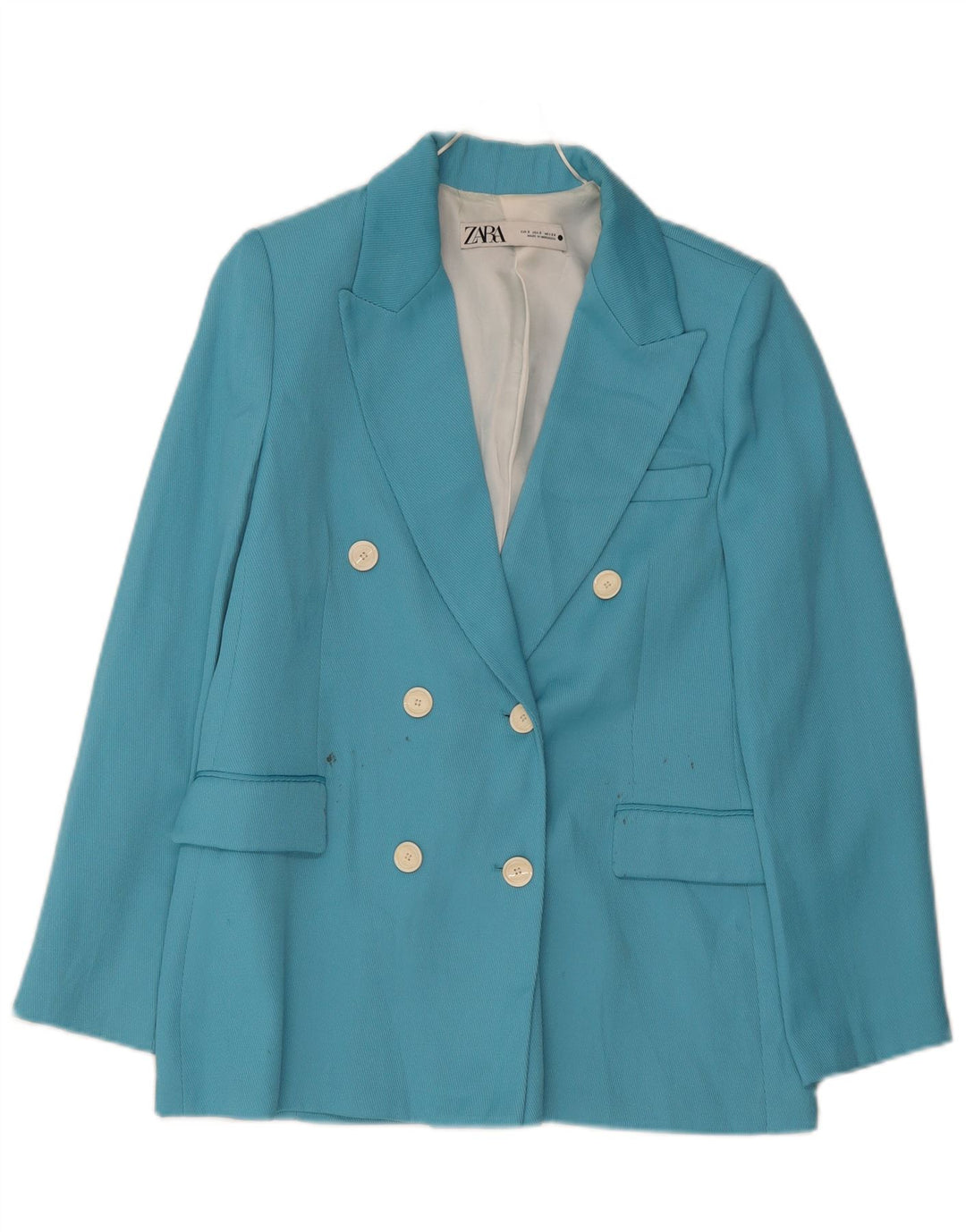 Zara Dame Dobbeltradet Blazer Jacket UK 10 Small Blue Polyester