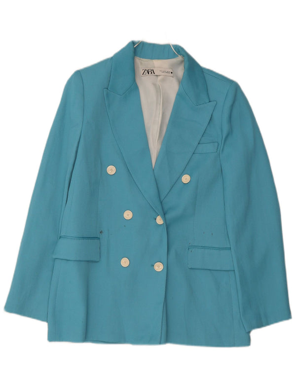 Zara Dame Dobbeltradet Blazer Jacket UK 10 Small Blue Polyester