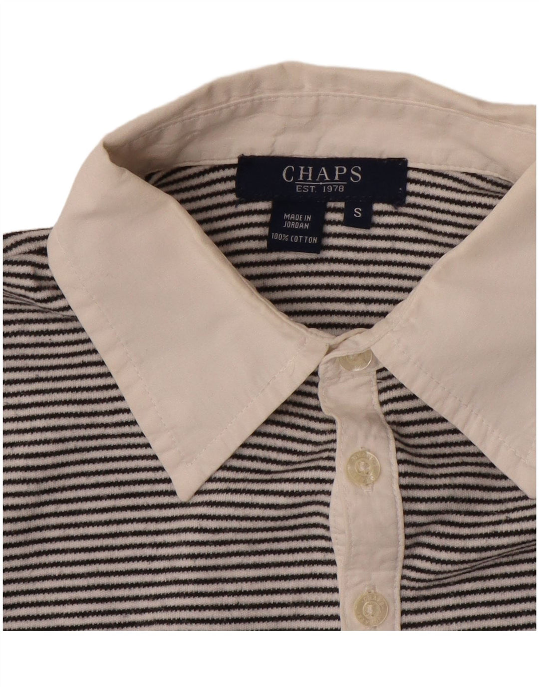 Chaps 3/4 ærmet poloshirt til kvinder UK 10 Lille sort stribet bomuld